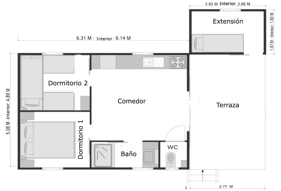 
 La extensión de la familia Captown permite 2 + 4 dormitorios.